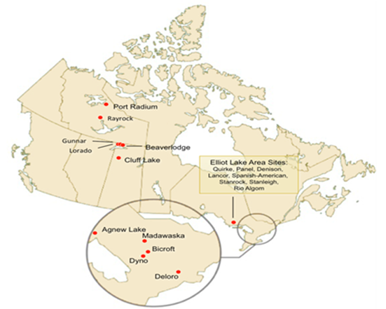 Figure 8.1: Locations of historic and decommissioned sites in Canada