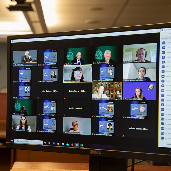 A gallery view of a
Zoom meeting shows many participants in a virtual Commission meeting. 