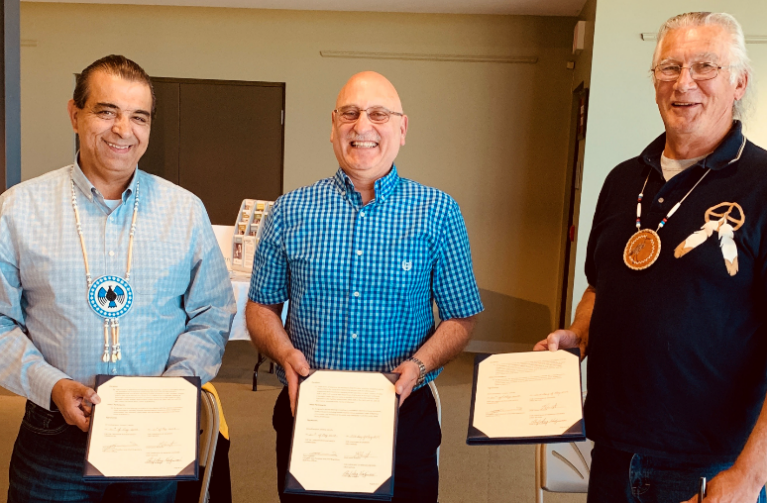 From left to right Chief Lester Anoquot, Chief Regulatory Operations Officer Ramzi Jammal, and Chief Greg Nadjiwon.