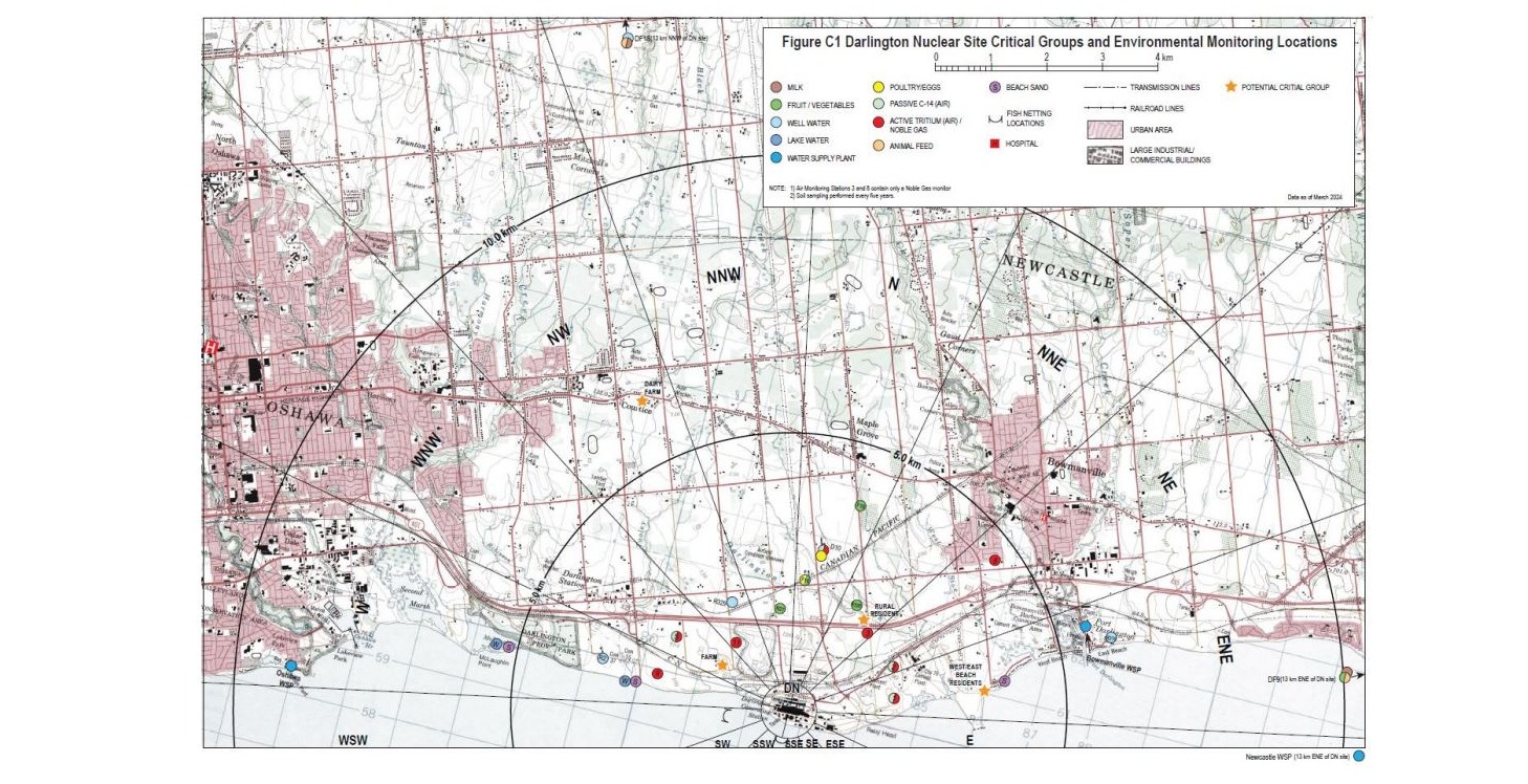 Vue aérienne des sites d'échantillonnage du programme de surveillance de l'environnement pour le site DN.