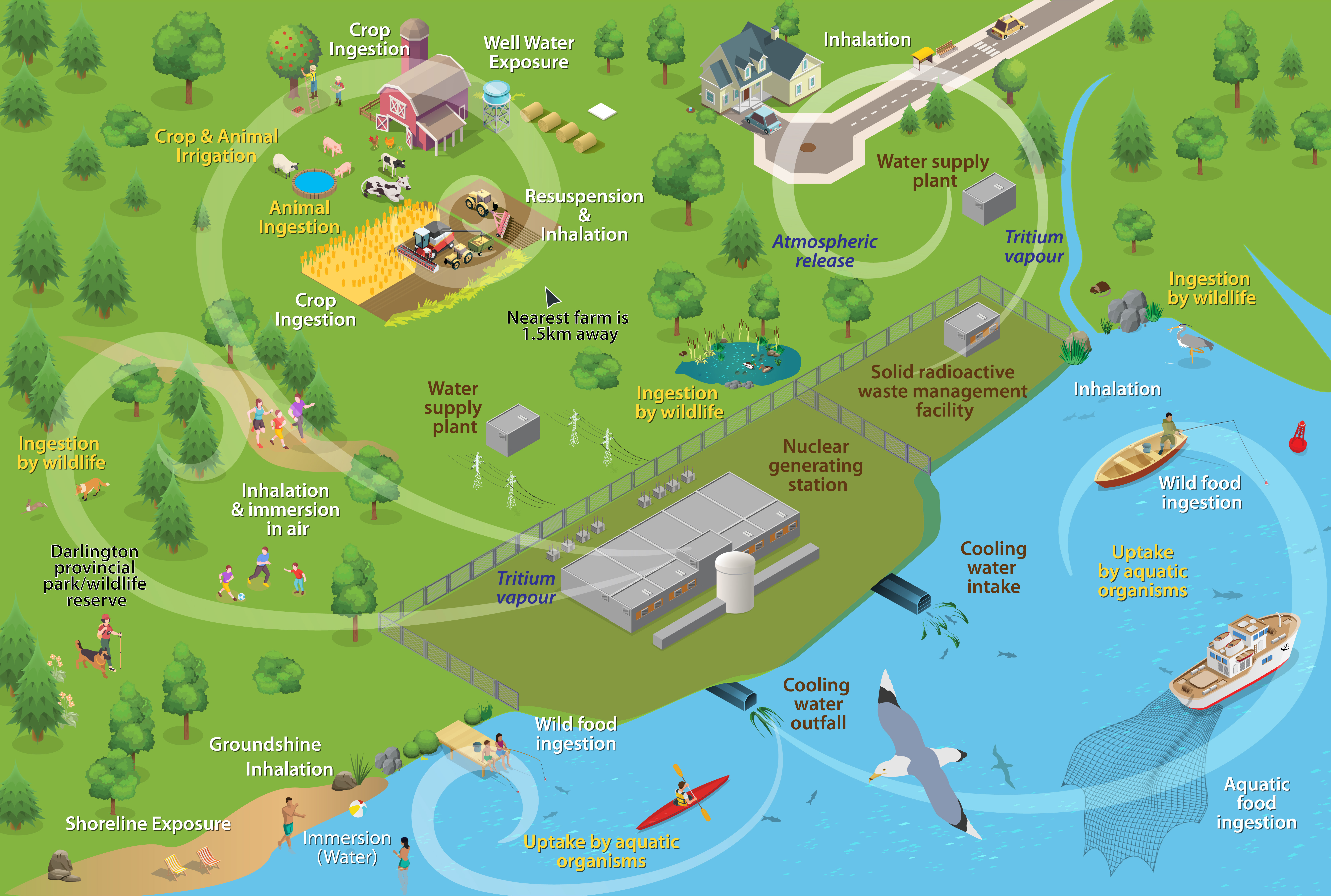 Conceptual exposure pathways for atmospheric and aquatic releases to the environment from the DN Site.