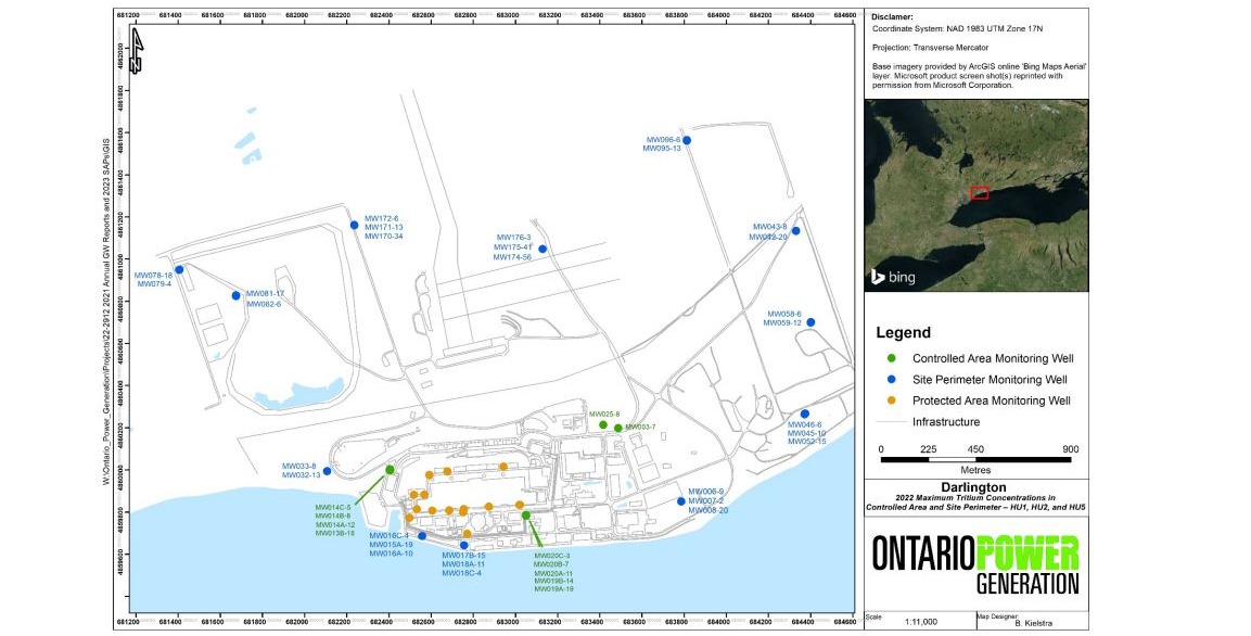 Emplacement des puits de surveillance de la zone contrôlée et du périmètre du site DN.