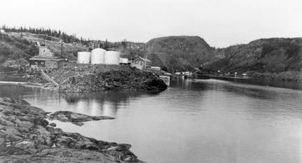 Building and storage tanks at Eldorado radium mine, Great Bear Lake (1936)