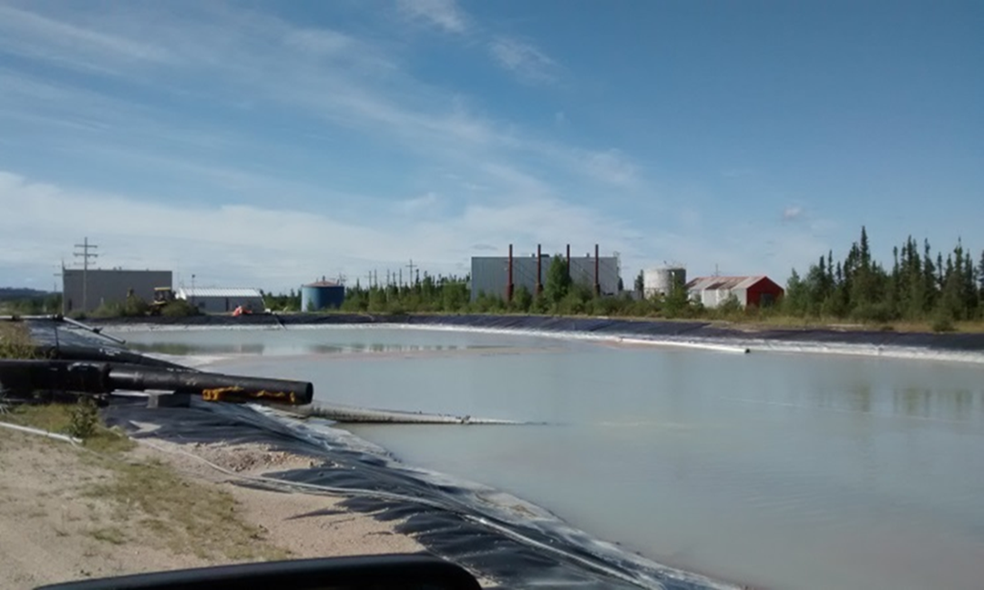 A photograph of the B-Zone settling pond at the Rabbit Lake Operation.