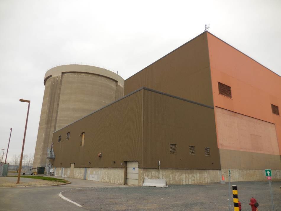 Photo showing a ground-level view of the Douglas Point Waste Facility