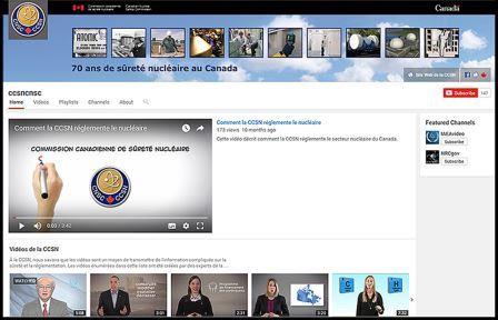 Page d'accueil YouTube de la CCSN