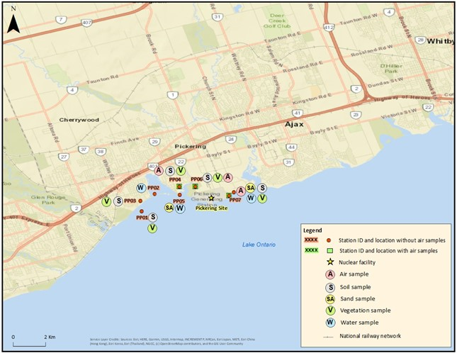 Overview of the sampling locations for the 2021 IEMP sampling campaign at the Pickering Site.