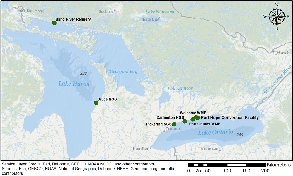 Figure 1: CNSC-regulated nuclear facilities with direct discharges to the Great lake