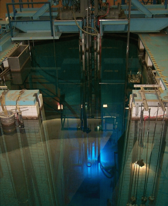 An overhead view of the reactor shows what resembles a large pool.