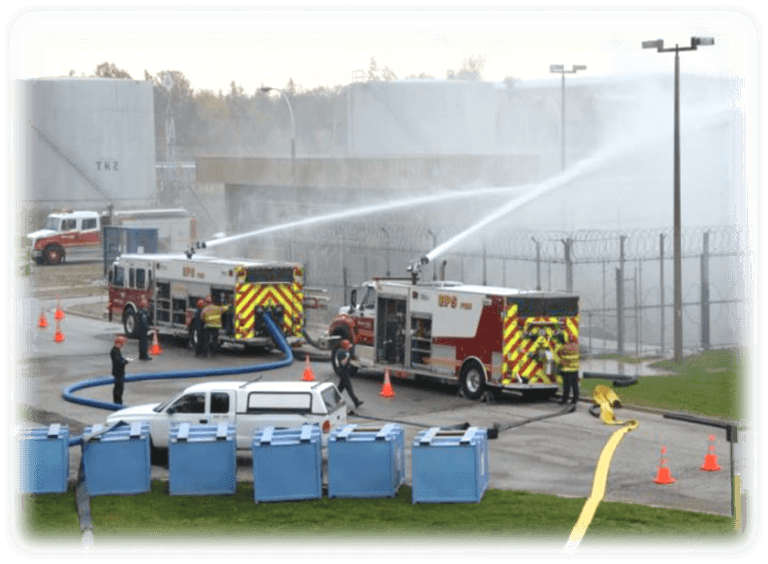 A photograph of Bruce Power conducting emergency mitigation equipment drills