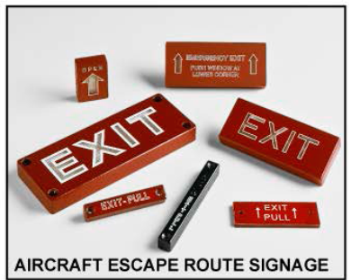 This photo shows examples of gaseous tritium light source signs and markers that are produced at the SRBT facility in Pembroke, Ontario.