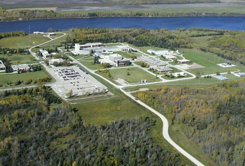 This picture shows an aerial view of the Whiteshell Laboratories main campus.
