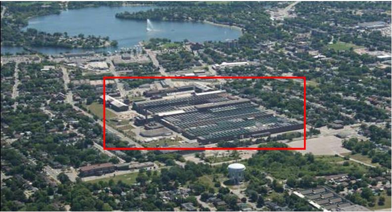 This picture shows an aerial view of the GEH-C Peterborough facility located in Peterborough, ON