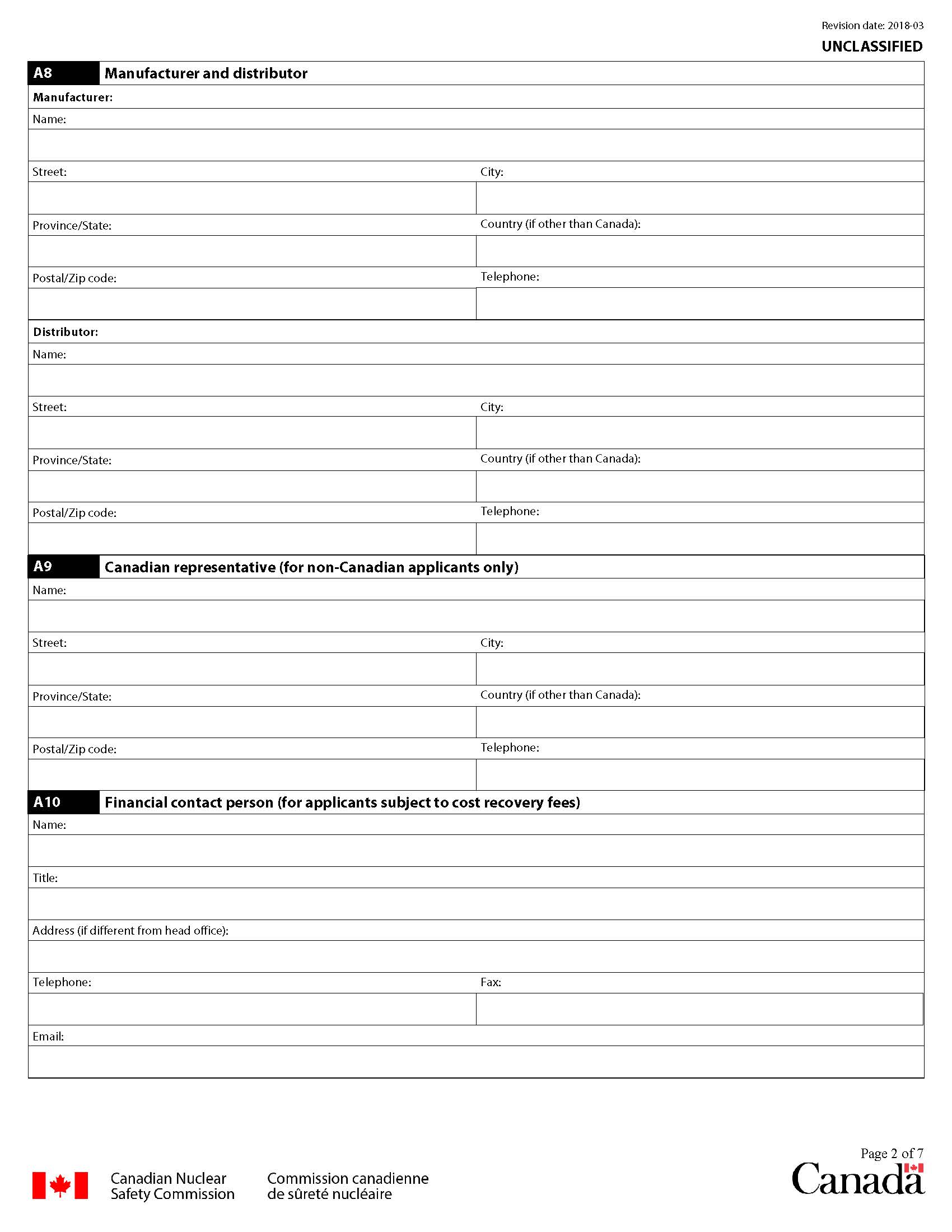 Application form for certification of radiation devices or Class II prescribed equipment: page 2