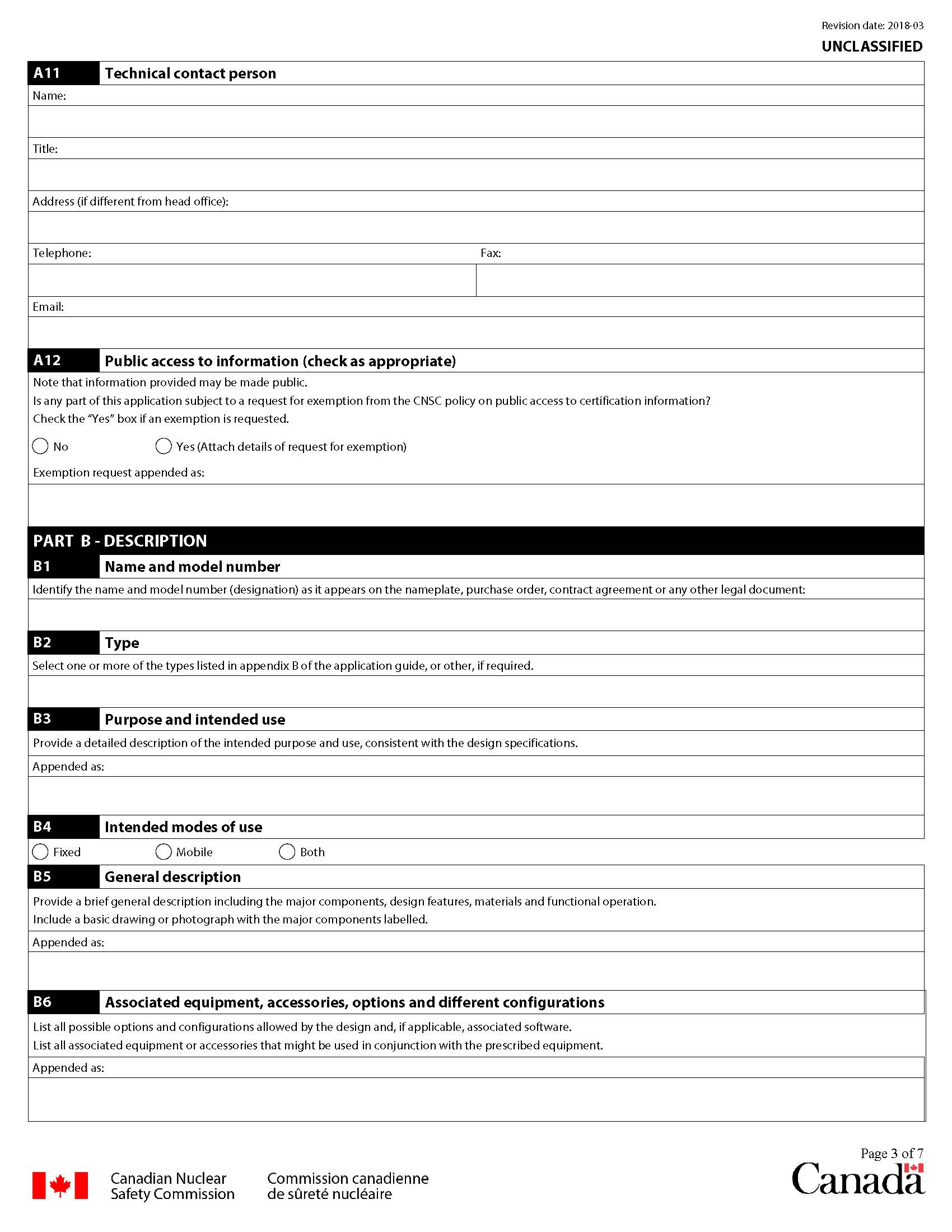 Application form for certification of radiation devices or Class II prescribed equipment: page 3