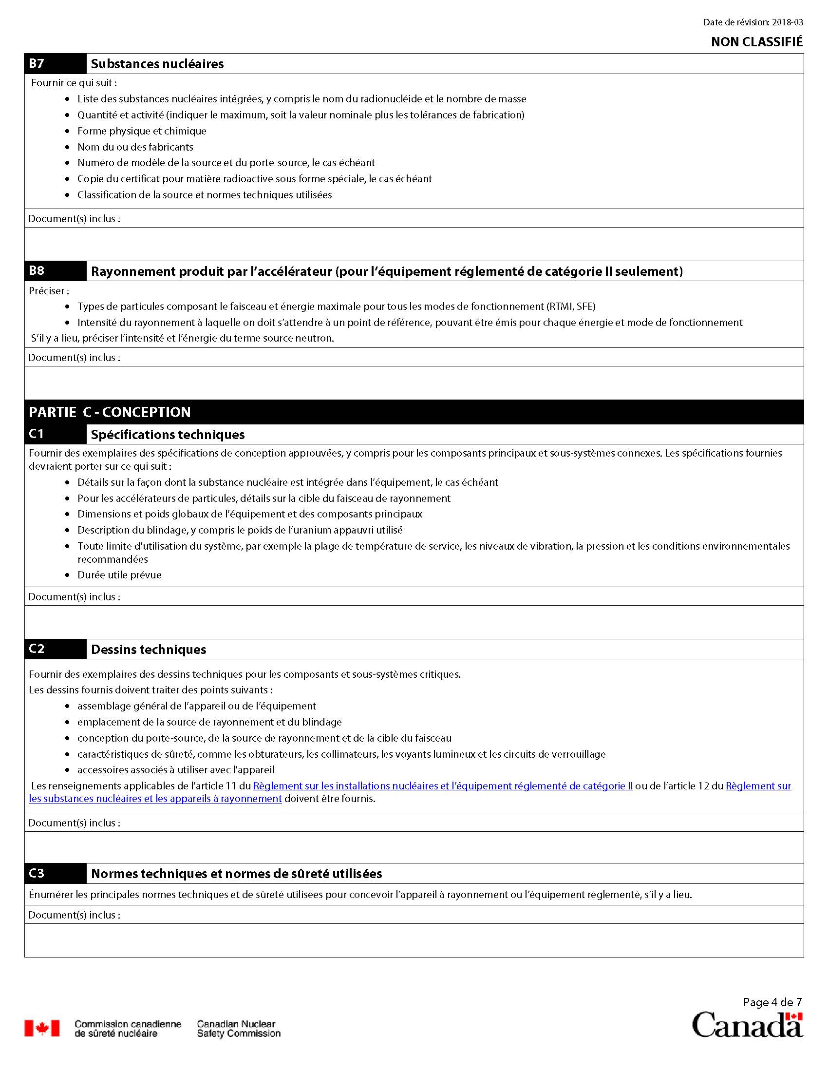 Formulaire de demande d’homologation des appareils à rayonnement ou de l’équipement de catégorie II : page 4