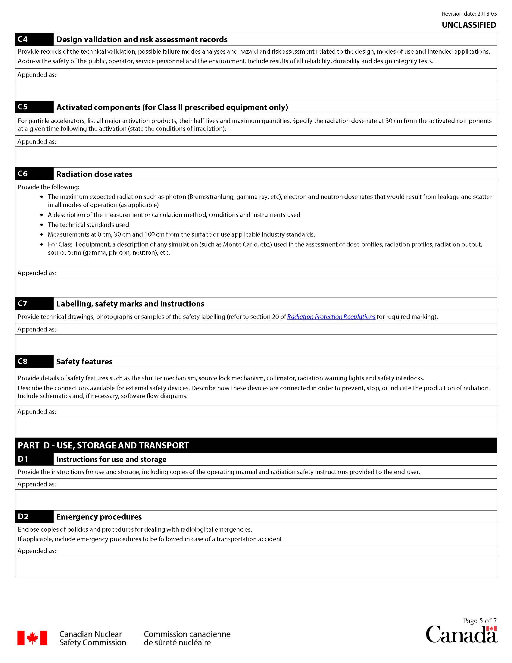 Application form for certification of radiation devices or Class II prescribed equipment: page 5