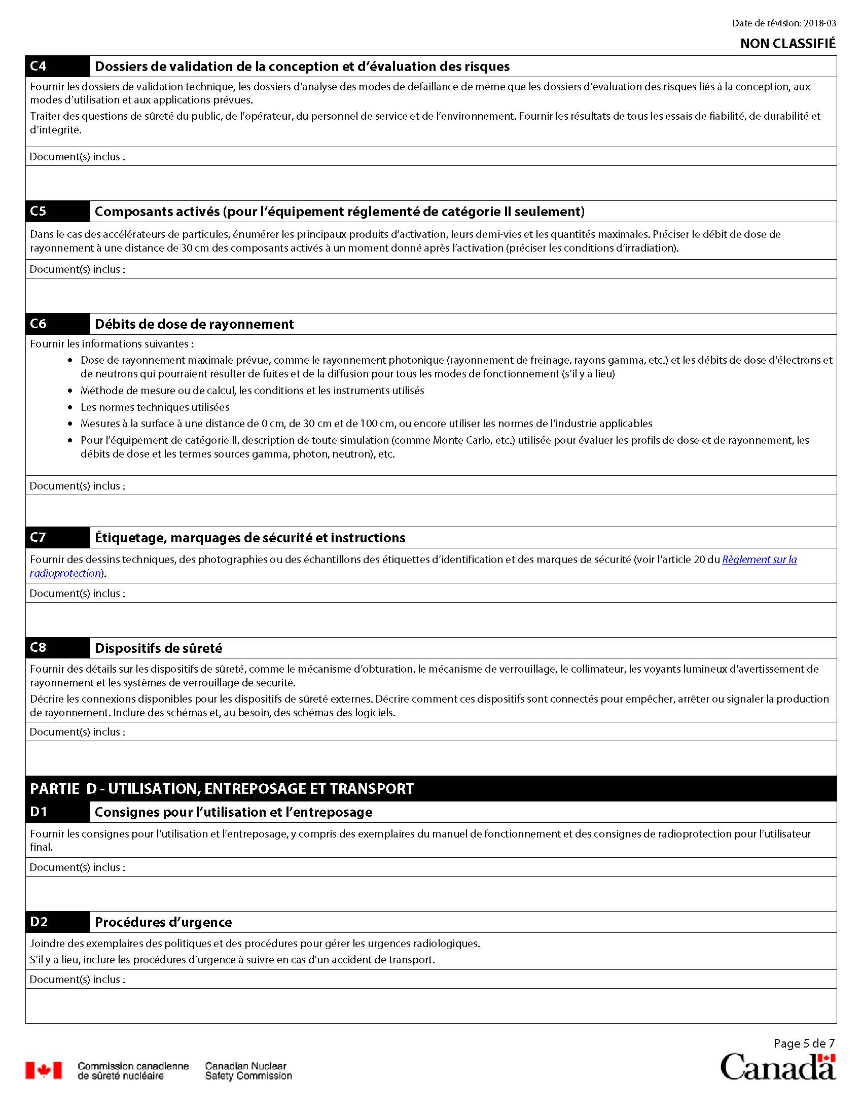 Formulaire de demande d’homologation des appareils à rayonnement ou de l’équipement de catégorie II : page 5