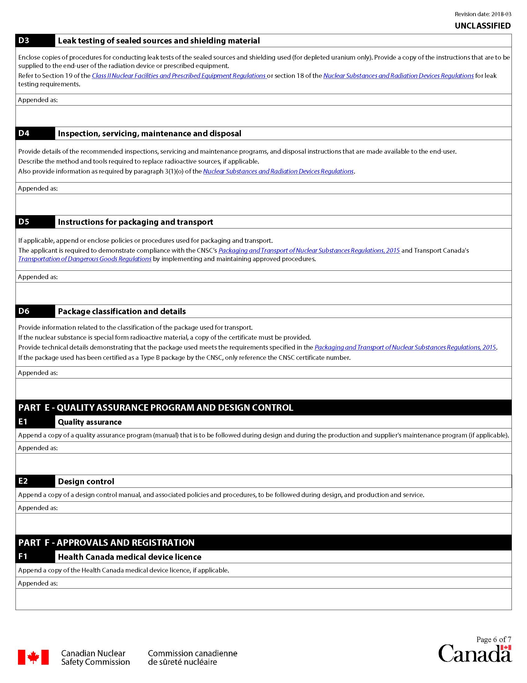 Application form for certification of radiation devices or Class II prescribed equipment: page 6