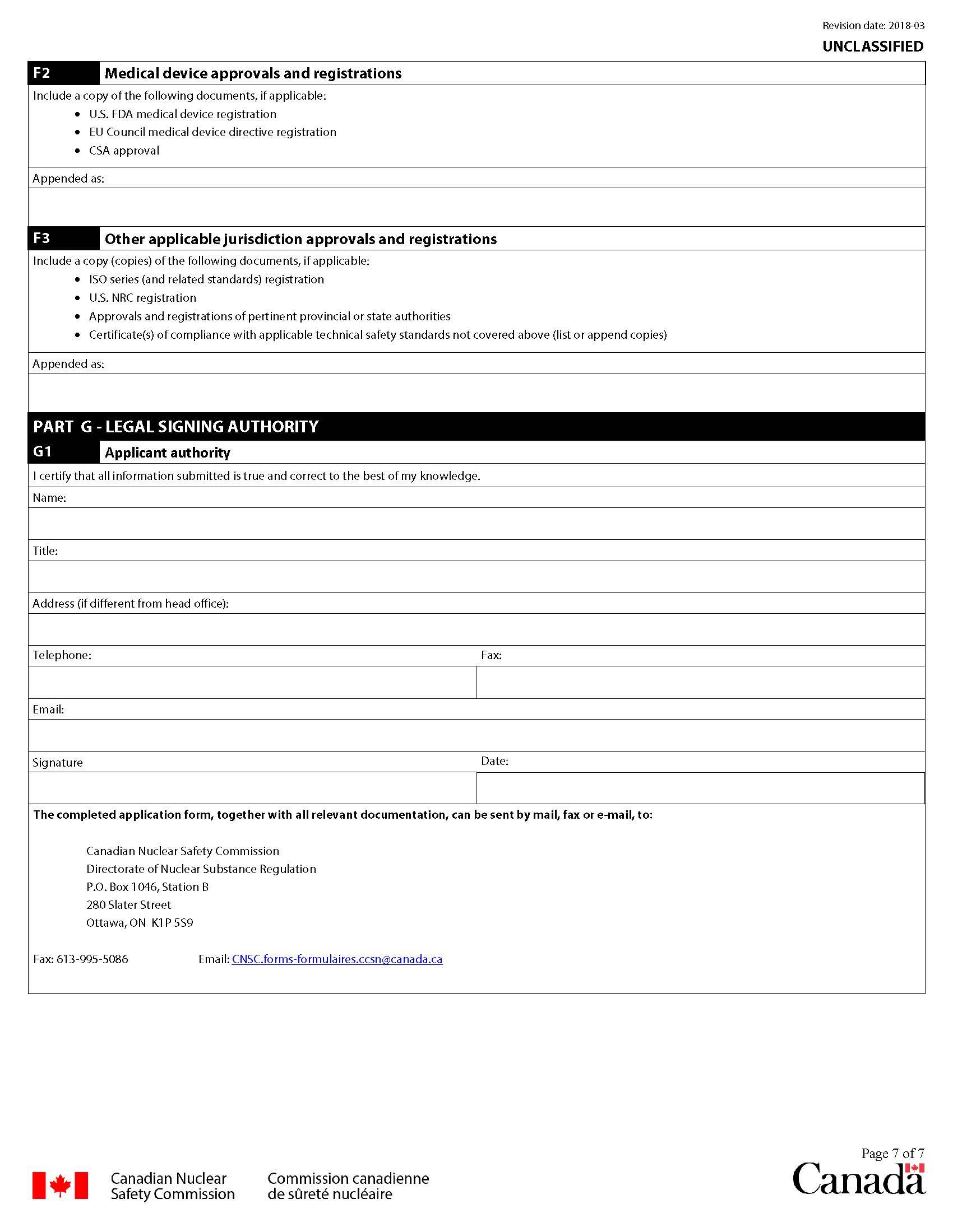 Application form for certification of radiation devices or Class II prescribed equipment: page 7