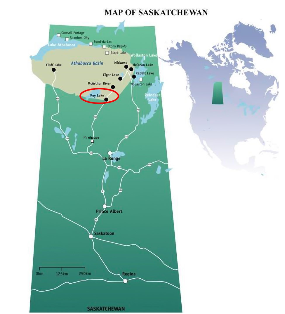 Carte de l’établissement de Key Lake dans le bassin d’Athabasca, dans le nord de la Saskatchewan.