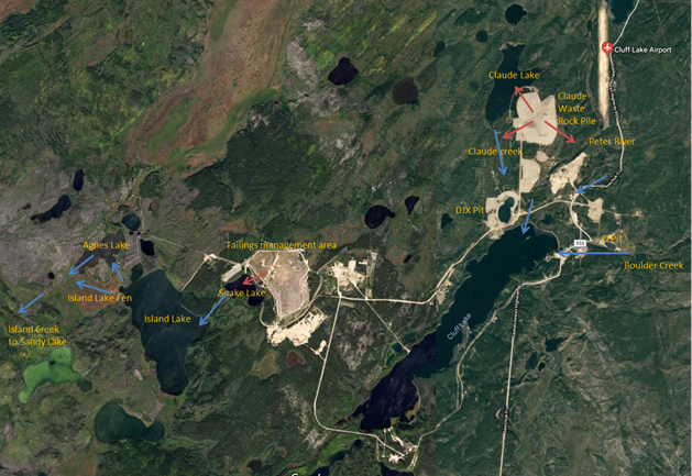 Aerial overview of the Cluff Lake Project watersheds