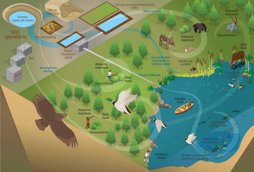 Conceptual exposure pathways for atmospheric and aquatic releases to the environment from the Key Lake Operation. 
