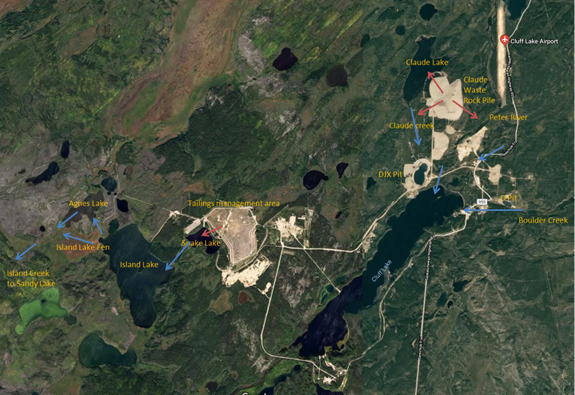 Vue aérienne des bassins hydrographiques du projet de Cluff Lake