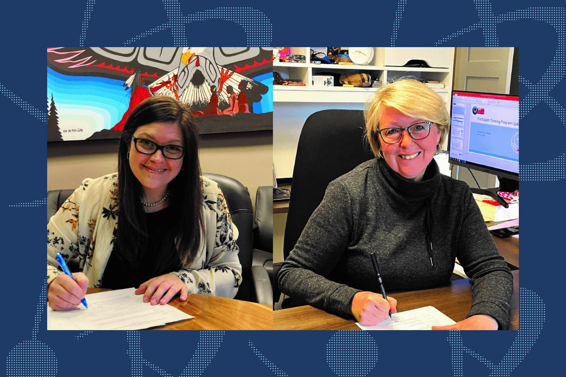 Emily Whetung, chef de la Première Nation de Curve Lake, et Clare Cattrysse, directrice de la Division des politiques et des affaires autochtones et internationales de la CCSN, ont signé un cadre de référence virtuel