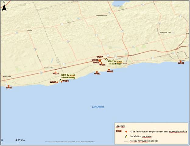 Vue d’ensemble des lieux d’échantillonnage du Programme indépendant de surveillance environnementale 2019 de la CCSN pour les sites de l’Initiative dans la région de Port Hope.