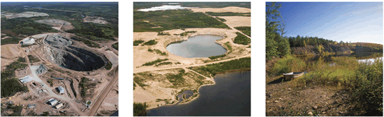 Photographs show one of the mining areas (DJ) during operations and after decommissioning