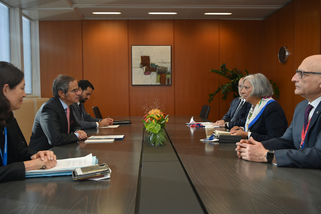 CNSC President Rumina Velshi and Executive Vice-President Ramzi Jammal meeting with IAEA leadership to discuss the importance Canada places on nuclear safety.