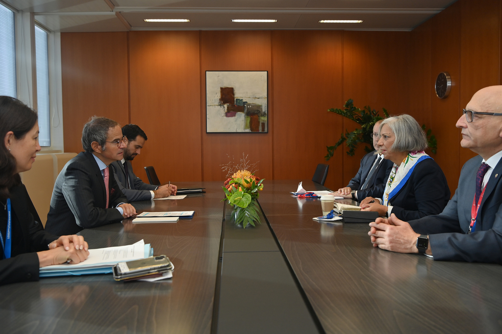 CNSC President Rumina Velshi and Executive Vice-President Ramzi Jammal meeting with IAEA leadership to discuss the importance Canada places on nuclear safety.
