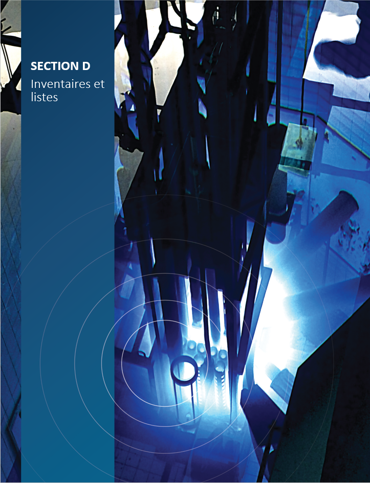 Image de couverture pour la section D, Inventaires et listes, montrant la piscine du réacteur de recherche nucléaire de McMaster