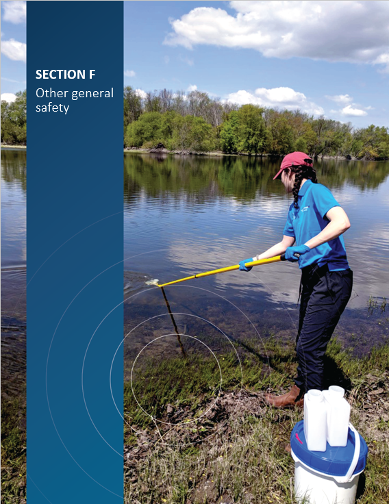 Cover image of CNSC staff taking water samples for the CNSC's Independent Environmental Monitoring Program for 'Section F Other general safety'
