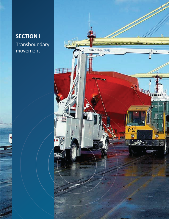 Cover image of the portal monitor preparing to scan shipping containers at an intermodal transportation facility for 'Section I Transboundary movement'