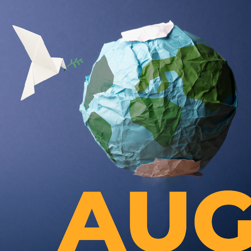 A representation of the earth appears with the word August