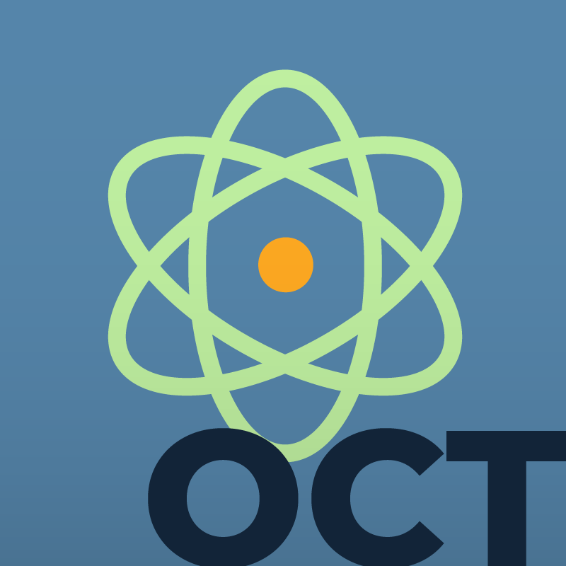 The word October appears beneath an atom