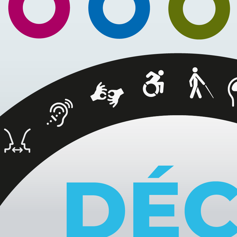 Une série d’icônes représentant l’accessibilité, au-dessus du mot décembre