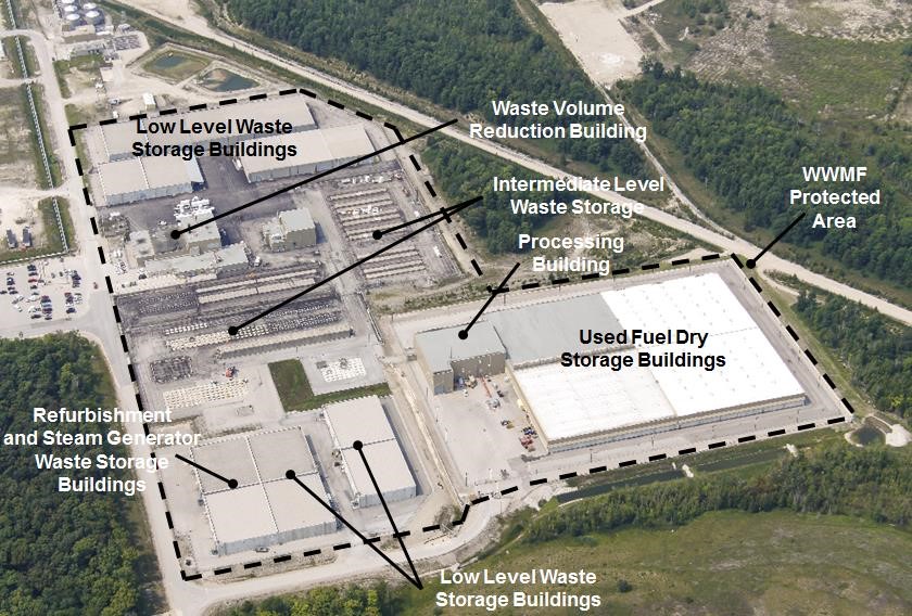 This is an aerial view of the Bruce B site which also include the RWOS-1 building on the bottom right of the picture.